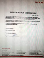 Polycab Satisfactory Performance Certificate